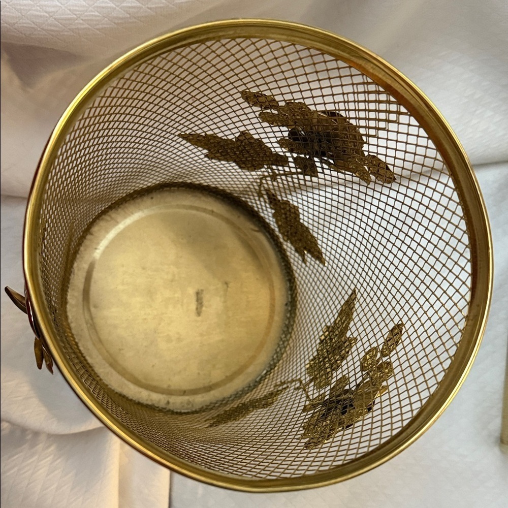 Vintage Hollywood Regency Gold Mesh Wastebasket & Tissue Box Cover Ornate Floral - Picture 10 of 15
